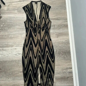 Women’s Black and Gold Zip Up Dress Size Small